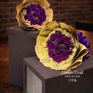 Lavender mix 9 hoa hồng vĩnh cửu tím đậm + hộp