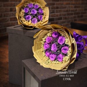 Lavender mix 9 hoa hồng tím nhạt vĩnh cửu+ hộp