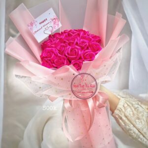 BOH125 Hoa sáp 3 lớp - hồng sen - lưới sao