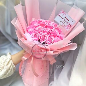 BOH127 Hoa sáp 3 lớp - hồng dâu - lưới sao