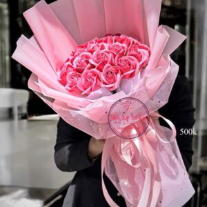 BOH126 Hoa sáp 3 lớp - hồng nude - lưới sao