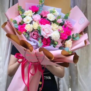 BOH119 Hoa sáp mix - giấy hồng gold