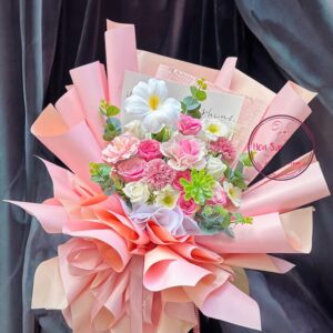 Hoa sáp mix- giấy công chúa hồng