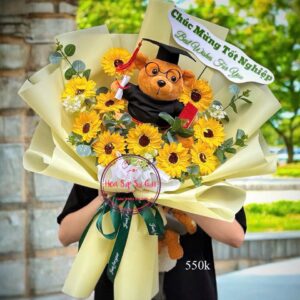 Hướng dương sáp + gấu tốt nghiệp nâu