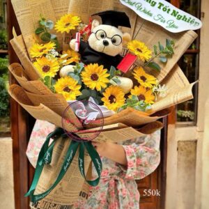 Hoa sáp hướng dương * gấu tốt nghiệp trắng - giấy báo