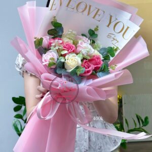BOH158 Hoa sáp 3 lớp- 12 bông- tông hồng ily