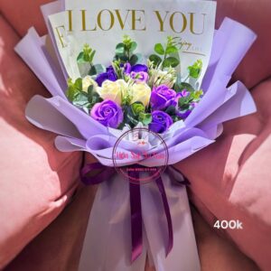 Hoa sáp 3 lớp- 12 tím mix- giấy tím ily