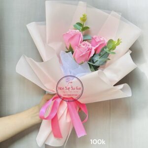 Hoa sáp 3 lớp- 3 hồng dâu- giấy hồng