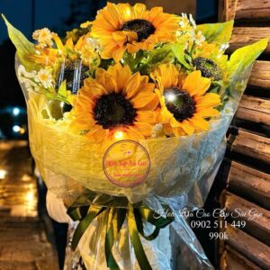 Hướng dương lụa- syned vàng+ dây đèn
