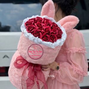 Bunny hồng- hoa sáp 3 lớp- đỏ đô