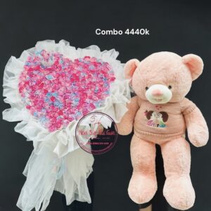 Combo galaxy voan trắng* teddy hồng 1m