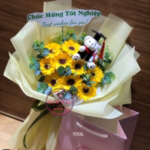 Hướng dương giấy vàng* gấu tốt nghiệp trắng s