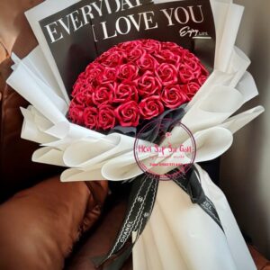 BOH69 Hoa sáp 3 lớp - đỏ đô - ily trắng