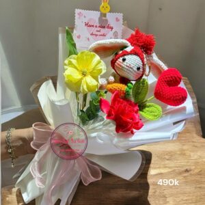 Hoa mix- thỏ đỏ len- salatin trắng