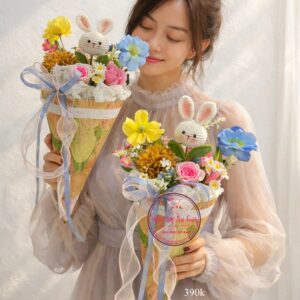 BOH39 Thỏ len handmade* hoa mix - ốc quế