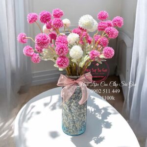 Bình cúc pingpong lụa tông tím