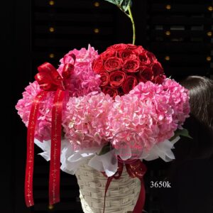 Ruby Cherry — Hoa hồng sáp đỏ mix hoa lụa cẩm tú cầu * Hoa để bàn | HDB66