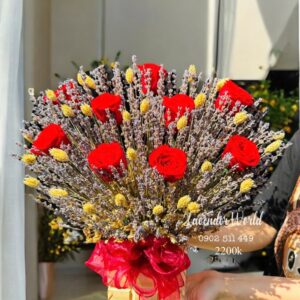 HG Lavender Pháp+ 9 hoa hồng đỏ