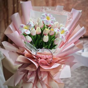 Hoa sáp- tulip búp+ nở- giấy công chúa hồng