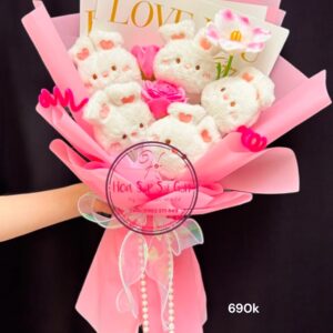 Hoa sáp mix+ 5 thỏ trắng