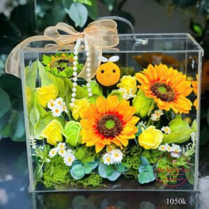 Vali mica cao cấp 30.35.18cm: hoa mix- tông vàng ong