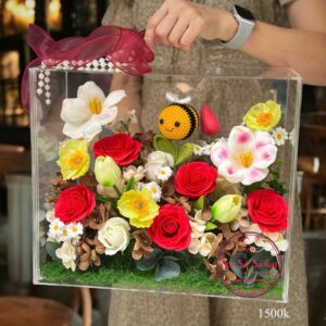 Vali mica cao cấp 30.35.18cm: hoa sáp mix- ong len vl45