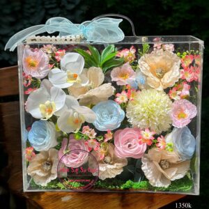 Vali mica cao cấp 30.35.18cm: hoa lụa mix hoa sáp kim tuyến cao cấp vl35