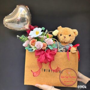 Túi hoa sáp cao cấp mix* Teddy nâu