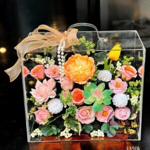 Vali mica cao cấp 30.35.18cm: hoa sáp mix tông cam