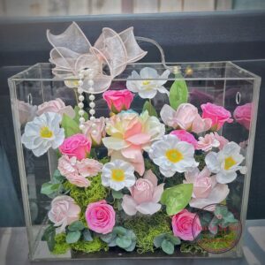 Vali mica cao cấp 30.35.18cm: hoa sáp mix- tông hồng
