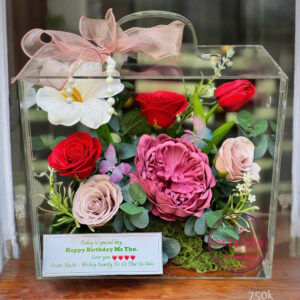 VB9 Hoa sáp mix - Vali mica cao cấp 24.27.15cm