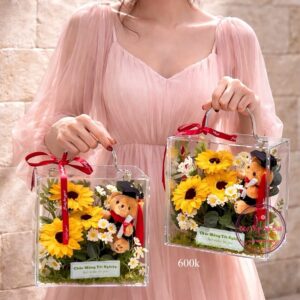 VB1 Teddy gấu tốt nghiệp* Hoa sáp - Một vali mica cao cấp 20.20.15cm