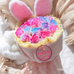Bó thỏ hồng- hoa sáp 3 lớp- galaxy