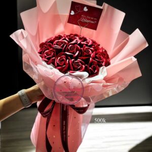 BOH124 Hoa sáp 3 lớp - đỏ đô - lưới sao