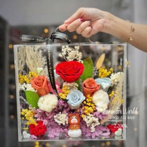 VB15 Hoa thật khô vĩnh cửu - Vali mica cao cấp 24.27.15cm
