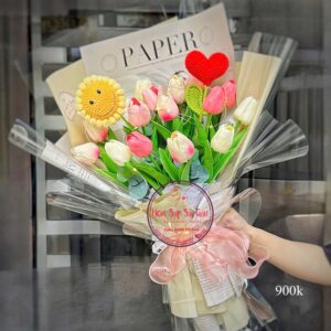 Tulip sáp tông hồng* ❤️* bé mặt cười len* đèn led