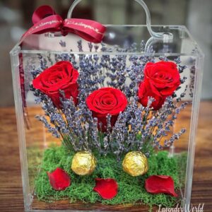 VB6 Socola* Hoa khô thật vĩnh cửu - Vali mica cao cấp 20.20.15cm