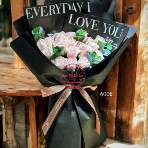 BOH122 Hoa sáp 3 lớp hồng phấn - ily đen