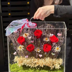 Vali mica cao cấp 30.35.18cm: Hoa sấy khô vĩnh cửu vl93