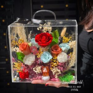 VB15 Hoa thật khô vĩnh cửu - Vali mica cao cấp 24.27.15cm