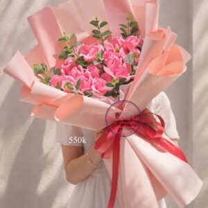 BOH27 Hoa sáp 3 lớp- hồng dâu lá- giấy hồng pastel 2