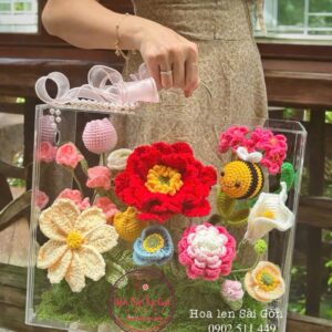 Vali mica cao cấp 30.35.18cm: Hoa len handmade mix vl66