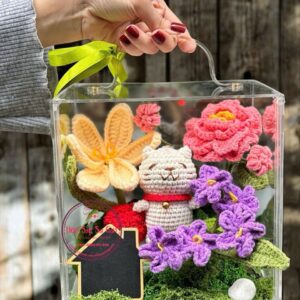 VB5 Hoa len handmade - Vali mica cao cấp 20.20.15cm