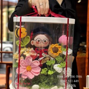 PT3 Doll nữ len handmade tốt nghiệp* Hoa len - Trụ mica PET