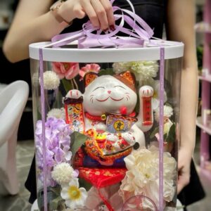 Box hoa lụa mix- mèo thần tài tt5