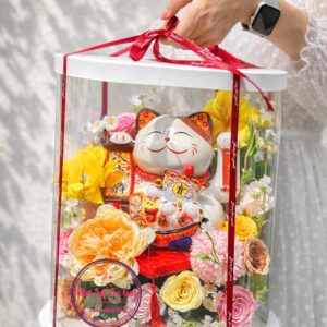 PT1 Mèo thần tài* Hoa sáp khai trương/ tân gia/ sinh nhật - Trụ mica PET