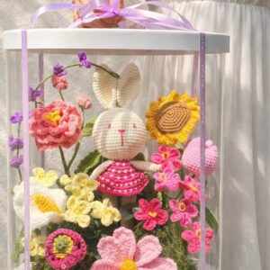 PT2 Thỏ len* Hoa len handmade - Trụ mica PET