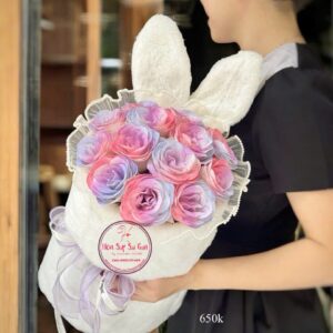 BUNNY: trắng+ hoa sáp kim tuyến- tím galaxy vip