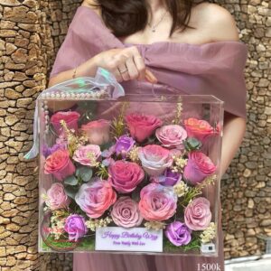 Vali mica cao cấp 30.35.18cm: Hoa sáp mix vl72
