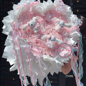 BOH108 Hoa sáp 3 lớp - hồng phấn - Bunny in love